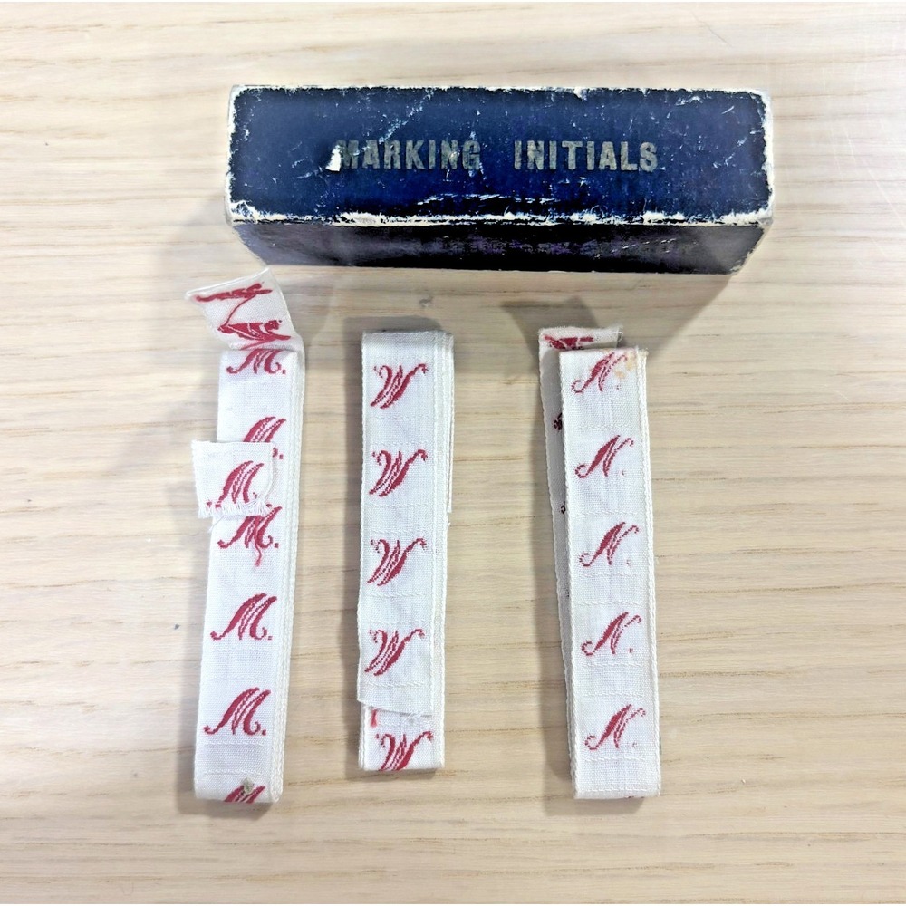 Vintage Sewing Name Tapes Monogram Initials Kit W Labels Box Marking